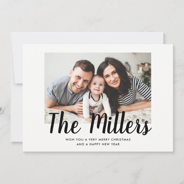 Personalisierte Familienname Weihnachtsfotokarte Feiertagskarte (Vorderseite)