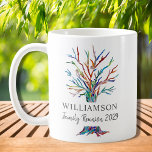 Personalisierte Family Tree Family Wiedersehen Kaf Kaffeetasse<br><div class="desc">Diese stilvolle Family Wiedersehen Tasse verfügt über einen bunten Mosaikbaum. Einfache Anpassung an Ihren Familiennamen und das Jahr. Weil wir unsere eigenen Kunstwerke erstellen,  werden Sie dieses exakte Bild von anderen Designern nicht finden. Original Mosaik © Michele Davies.</div>