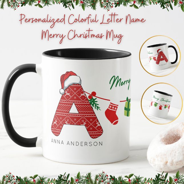 Personalisierte Farbbriefe Name Frohe Weihnachten Tasse (Von Creator hochgeladen)