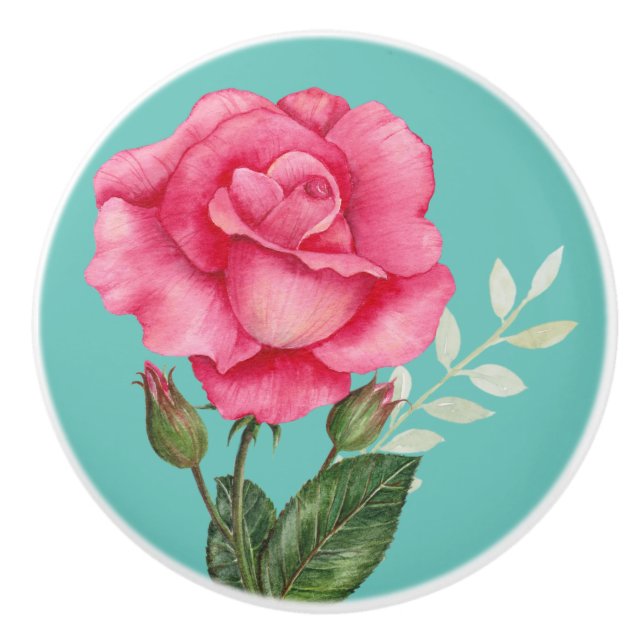 Personalisierte Farbe Rosa Rose Türkis Keramikknauf (Vorderseite)