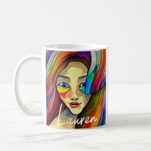 Personalisierte Farbenfrohe Abstrakte Kunst, Hübsc Kaffeetasse (Links)