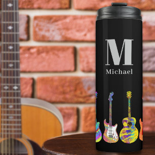 Personalisierte farbenfrohe Gitarre Pop Art Thermosbecher