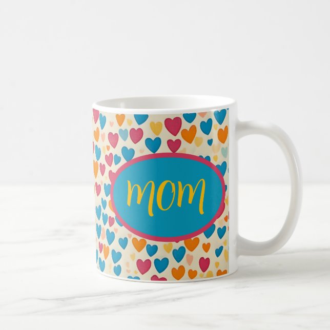 Personalisierte, farbenfrohe Herzen, modern, Mama Kaffeetasse (Rechts)