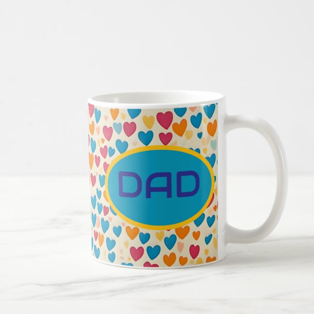 Personalisierte, farbenfrohe Herzen, modern, Vater Kaffeetasse (Rechts)