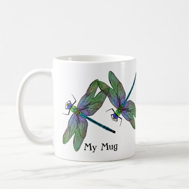 Personalisierte farbenfrohe Kaiserdrachenfliegen Kaffeetasse (Links)