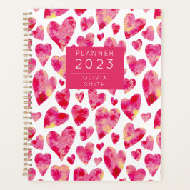 Personalisierte farbenfrohe Liebe Herzmuster Planer