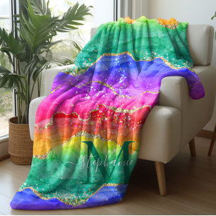 Personalisierte farbenfrohe Regenbogen-Glitter-Ach Sherpadecke