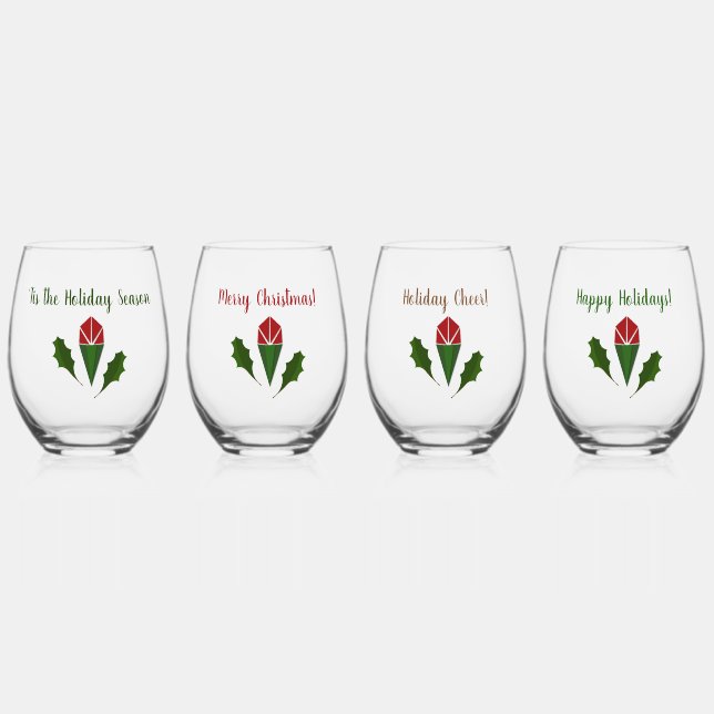 Personalisierte farbenfrohe Rote Rosen & Weihnacht Weinglas Ohne Stiel (Vorderseite)