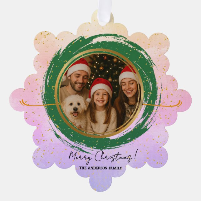 Personalisierte farbenfrohe Weihnachten Ornament Karte (Vorderseite)