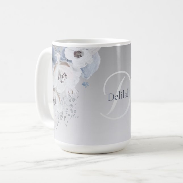 Personalisierte Farbflora-Monogramm Kaffeetasse (Vorderseite Links)