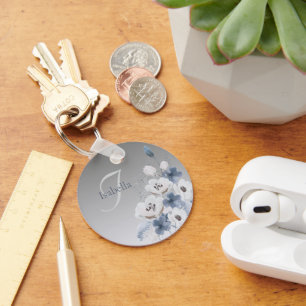 Personalisierte Farbflora-Monogramm Schlüsselanhänger