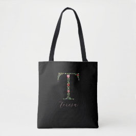 Personalisierte Farbflormonogramm Buchstaben T Tasche