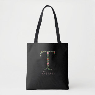 Personalisierte Farbflormonogramm Buchstaben T Tasche