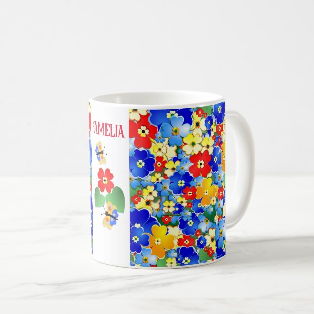 Personalisierte farbige Blume Kinder Kaffeetasse (VorderseiteRechts)