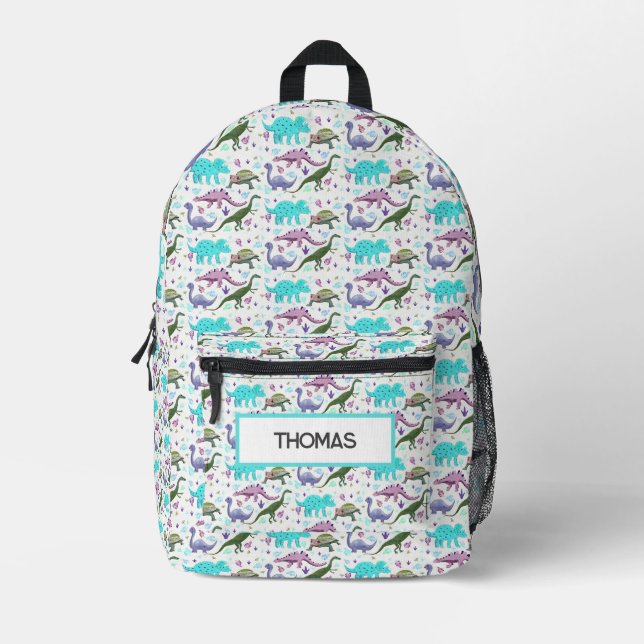 Personalisierte Farbige Dinosaurier Mania Bedruckter Rucksack (Vorderseite)