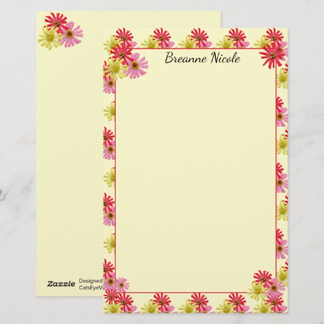 Personalisierte farbige Kakteen Zinnia 5,5 x 8,5 Briefpapier (Vorne/Hinten)