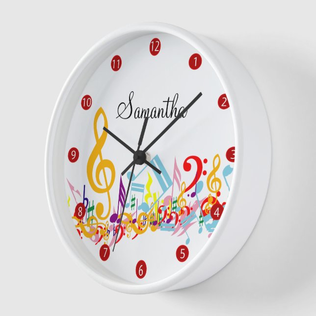 Personalisierte Farbige Musikernoten Wanduhr (Winkel)