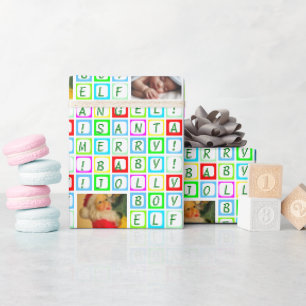 Personalisierte Farbquadrate und 2 Fotos Geschenkpapier