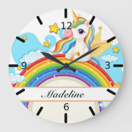 Personalisierte Farbstoffe Unicorn & Rainbow Große Wanduhr