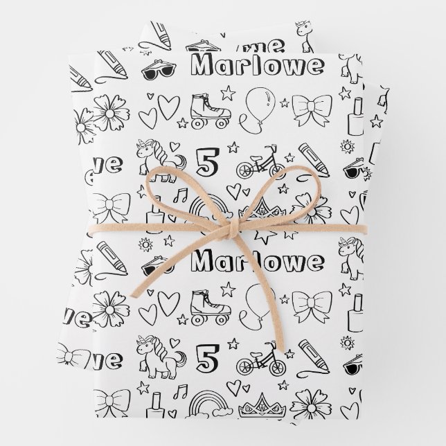 Personalisierte Färbung Birthday Rainbows Unicorns Geschenkpapier Set (Beispiel)