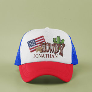 Personalisierte Faux-Patches Howdy USA-Flagge Truckerkappe