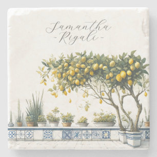 Personalisierte Favoriten Wasserfarbe Lemon Blauer Steinuntersetzer