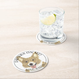 Personalisierte Fawn & White Corgi Hochzeit Runder Pappuntersetzer