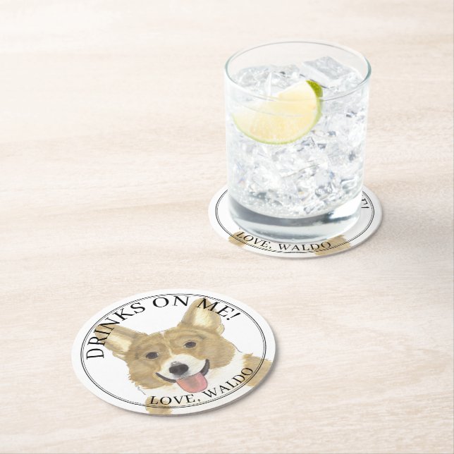 Personalisierte Fawn & White Corgi Hochzeit Runder Pappuntersetzer (Vor Ort)