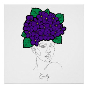 Personalisierte Februar-Geburtsblumen-Kronen-Kunst Poster