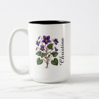 Personalisierte Februar-Veilchen-Geburtsmonatsblum Zweifarbige Tasse