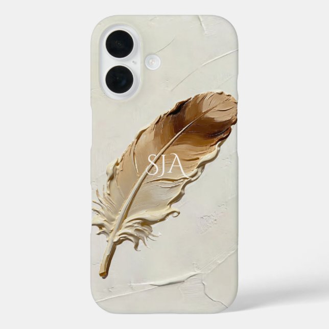 Personalisierte Feder 3D Impasto Warm Neutral iPhone 16 Hülle (Rückseite)
