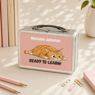 Personalisierte Fertig zum Lernen Orange Katze Ros Metall Brotdose