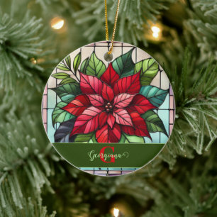 Personalisierte festgehaltene Gläser Poinsettia Keramik Ornament