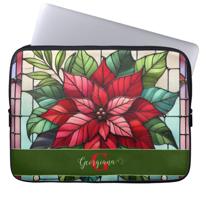 Personalisierte festgehaltene Gläser Poinsettia Laptopschutzhülle (Vorderseite)