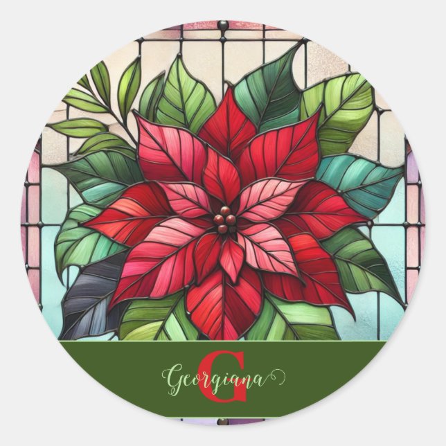 Personalisierte festgehaltene Gläser Poinsettia Runder Aufkleber (Vorderseite)