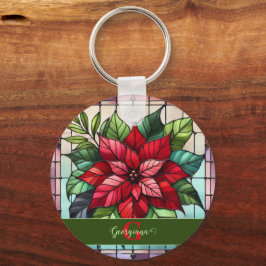 Personalisierte festgehaltene Gläser Poinsettia Schlüsselanhänger