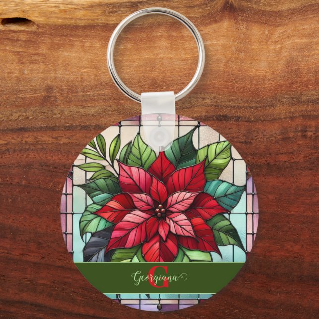 Personalisierte festgehaltene Gläser Poinsettia Schlüsselanhänger (Vorderseite)