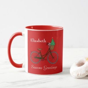 Personalisierte festliche Fahrradfahrer Frohe Fest Tasse