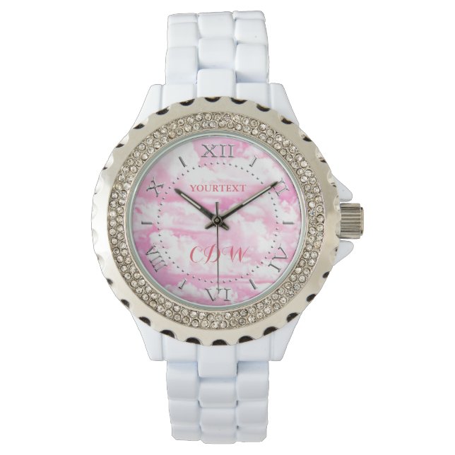 Personalisierte festliche Pastellrosa-glückliche Armbanduhr (Vorderseite)