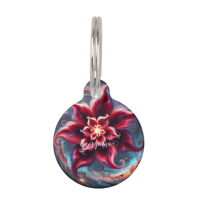 Personalisierte festliche Poinsettia Galaxie Haustiermarke (Vorderseite)