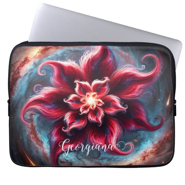 Personalisierte festliche Poinsettia Galaxie Laptopschutzhülle (Vorderseite)