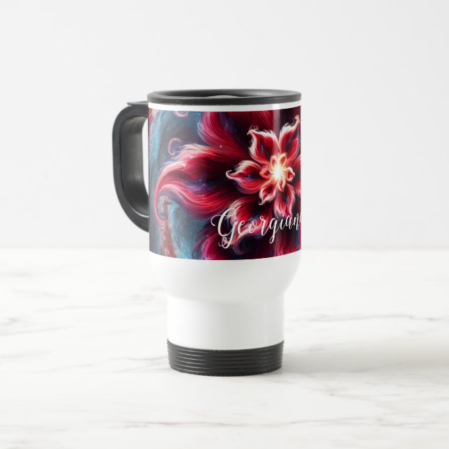 Personalisierte festliche Poinsettia Galaxie Reisebecher (Vorderseite Links)