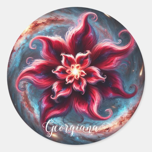 Personalisierte festliche Poinsettia Galaxie Runder Aufkleber (Vorderseite)