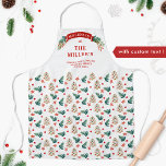 Personalisierte Festtagskekse und Bäume Schürze<br><div class="desc">Herrliche Schürze mit allen Textbereichen,  die Sie für Ihre individuellen Wünsche benötigen! Einzigartiges Design mit Banner mit Heiligen und Mistelen,  Bereich für Ihren Namen/Familiennamen,  Nachricht oben. Unterer Bereich mit exquisitem festlichem Muster mit Weihnachtsbäumen,  Sternen und baumförmigen Ferienkeksen. Ein einzigartiges Geschenk,  das Sie sicher schätzen werden.</div>