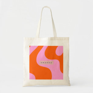 Personalisierte Fette Orange und Rosa Wellenstreif Tragetasche