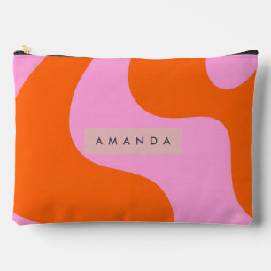 Personalisierte Fette Orange und Rosa Wellenstreif Zubehörtasche
