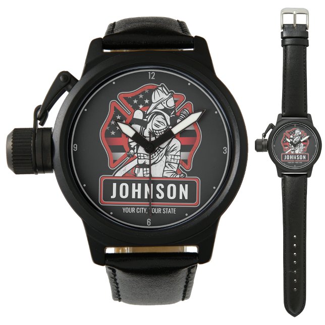 Personalisierte Feuerwehrfeuerfestungsflagge Armbanduhr (Von Creator hochgeladen)