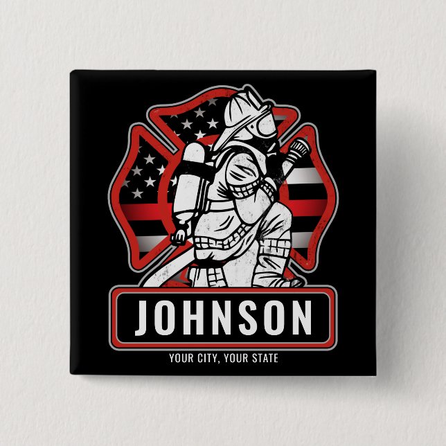 Personalisierte Feuerwehrfeuerfestungsflagge Button (Vorderseite)