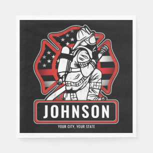 Personalisierte Feuerwehrfeuerfestungsflagge Serviette