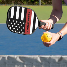 Personalisierte Feuerwehrflagge dünne rote Linie Pickleball Schläger